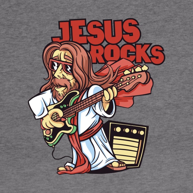 Funny Jesus Rocks with Bass Guitar by SLAG_Creative